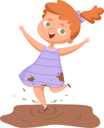 Girl playing in mud  Illustration