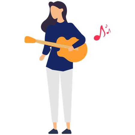 Girl playing music on guitar  Illustration