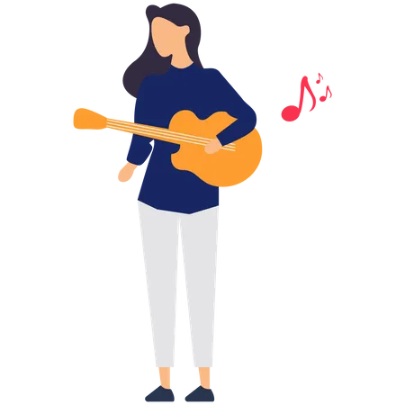Girl playing music on guitar  Illustration