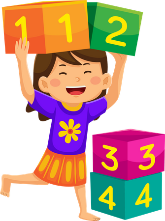 Girl Playing Number Blocks  イラスト