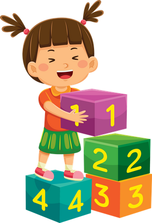 Girl Playing Number Blocks  Illustration