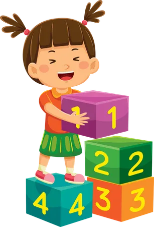 Girl Playing Number Blocks  Illustration