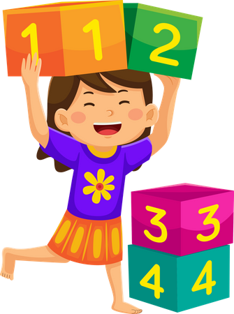 Girl Playing Number Blocks  Illustration