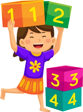 Girl Playing Number Blocks  Illustration