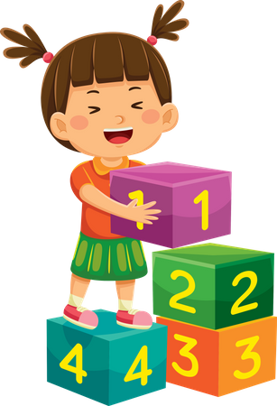 Girl Playing Number Blocks  Illustration