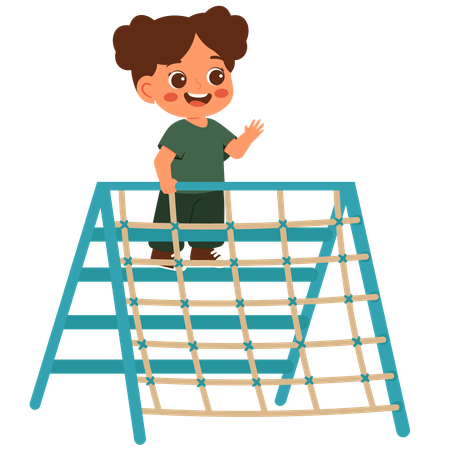 Girl playing on climbing net  Illustration