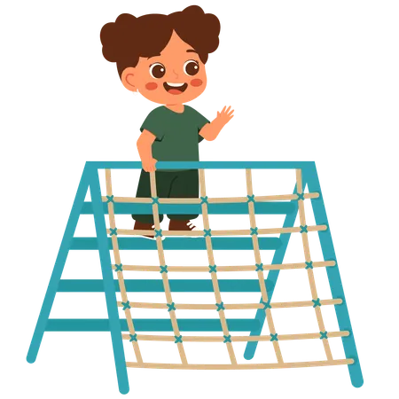 Girl playing on climbing net  Illustration