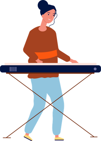 Girl playing on DJ mixer Illustration