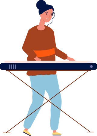 Girl playing on DJ mixer Illustration