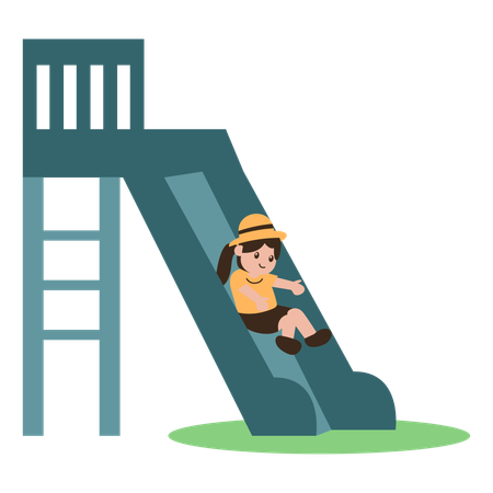 Girl playing on slide  イラスト
