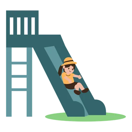 Girl playing on slide  イラスト