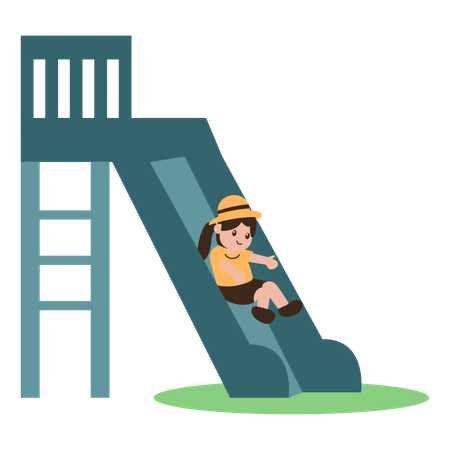 Girl playing on slide  Illustration