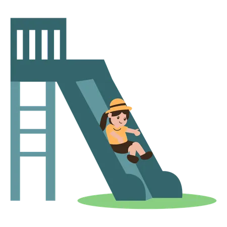 Girl playing on slide  Illustration