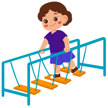 Girl playing on suspension bridge  Illustration