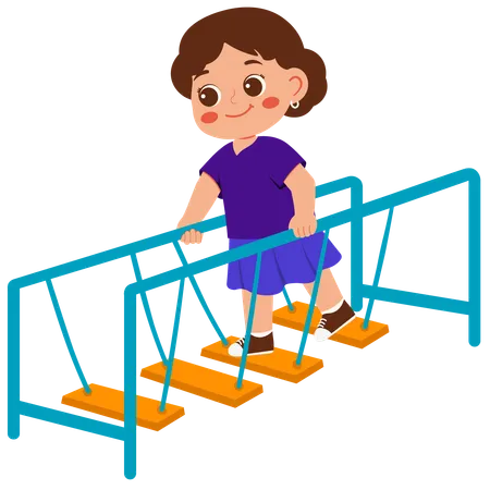 Girl playing on suspension bridge  Illustration