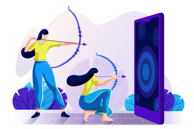 Girl playing online archery game  Illustration