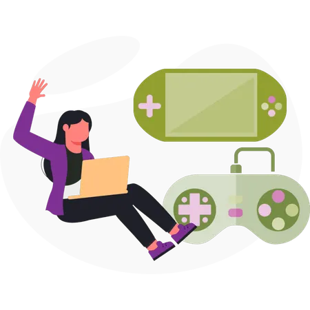 Girl playing online game  Illustration