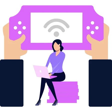The Girl Is Playing Online Games Illustration
