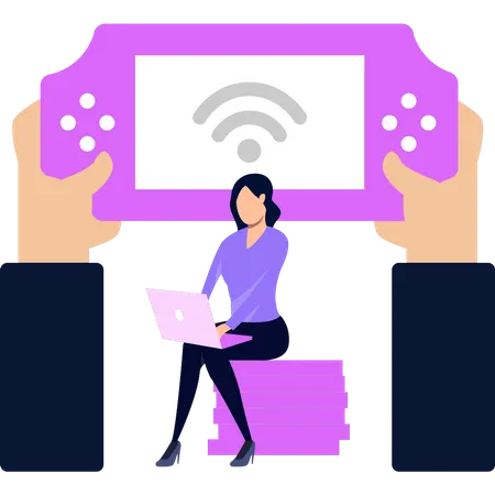 Girl playing online games  Illustration