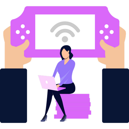 Girl playing online games  Illustration