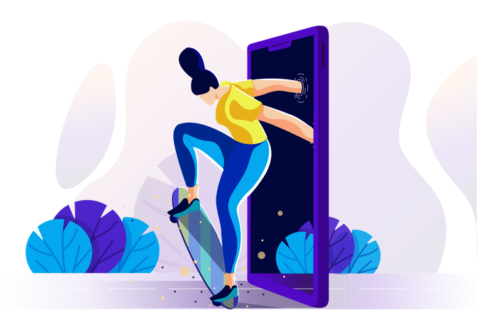 Girl playing online skating  Illustration