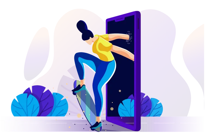 Girl playing online skating  Illustration