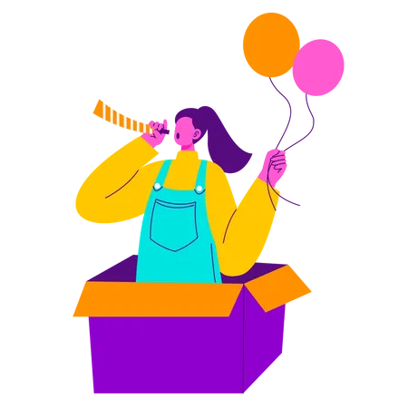 Girl playing Party blower  Illustration