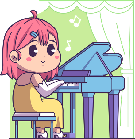Girl playing piano  Illustration