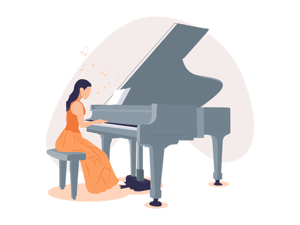 Girl playing piano  Illustration