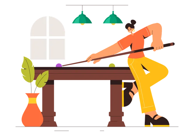 Girl Playing Pool Game  Illustration