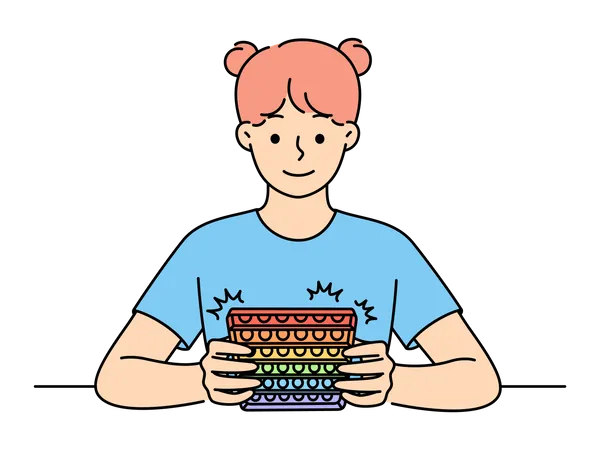 Girl playing pop push bubble game  Illustration