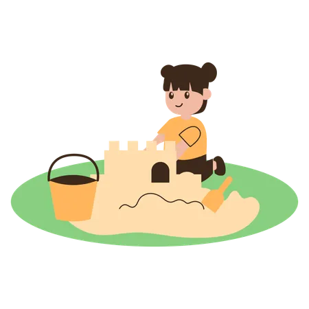Girl playing sand castle  Illustration