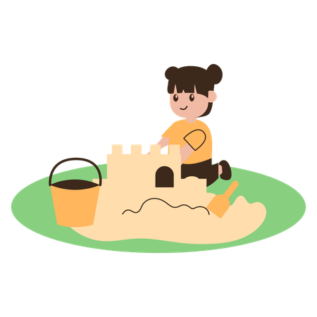 Girl playing sand castle  Illustration