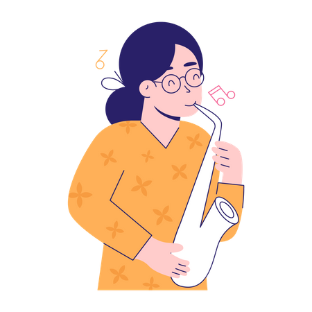 Girl Playing Saxophone Illustration