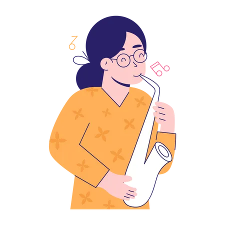 Girl Playing Saxophone Illustration