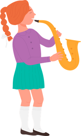 Girl playing saxophone  イラスト