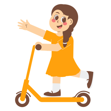 Girl Playing Scooter  イラスト