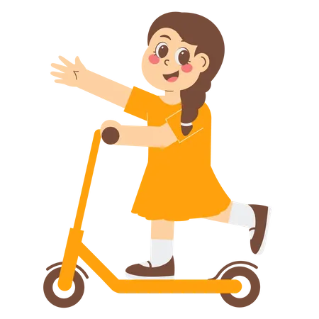 Girl Playing Scooter  Illustration