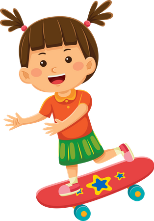 Girl Playing Skateboard  Illustration