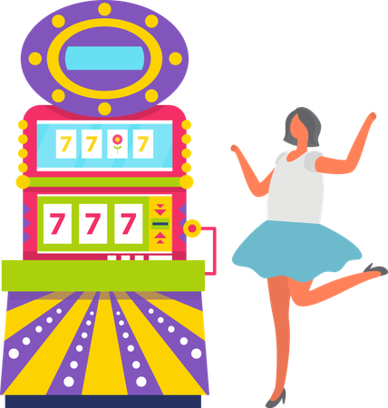 Girl Playing Slot Machine  Illustration