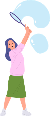 Girl playing soap liquid bubbles  Illustration