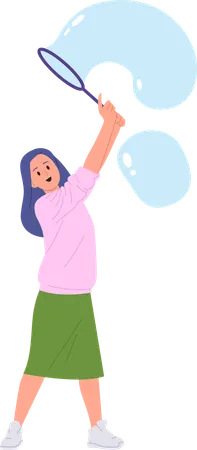Girl playing soap liquid bubbles  Illustration
