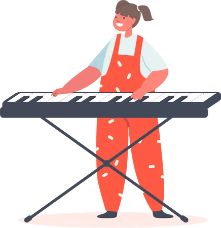 Girl Playing Synthesizer Illustration