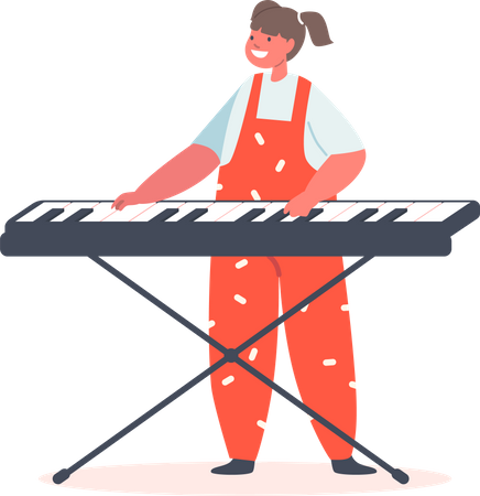 Girl Playing Synthesizer  Illustration