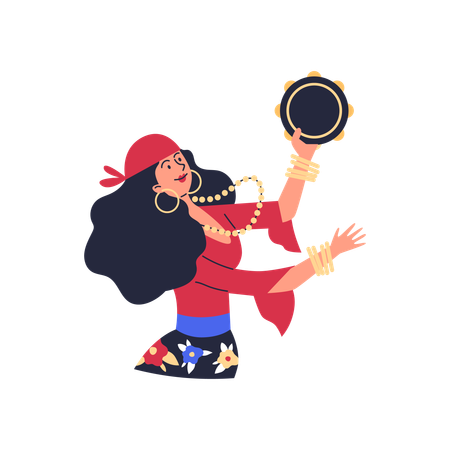 Girl playing tambourine  Illustration