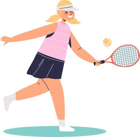 Girl In Sportswear Playing Tennis Kid Practicing Professional Athlete Activities Sport Games Children And Hobby Or Training Concept Cartoon Flat Vector Illustration Illustration