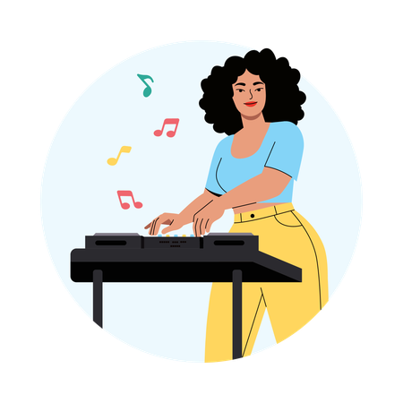 Girl Playing the Keyboard with Focus  Illustration