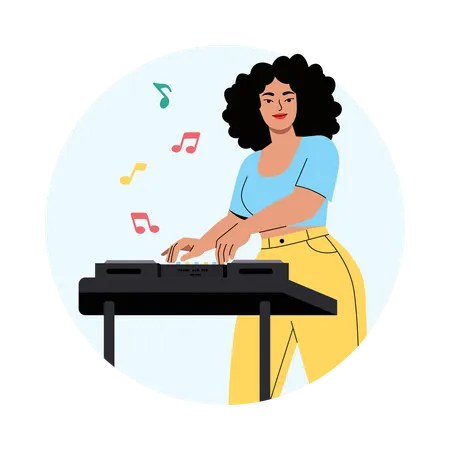Girl Playing the Keyboard with Focus  Illustration