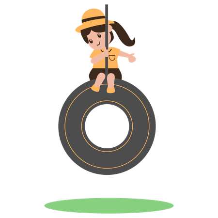 Girl playing tires swing  Illustration