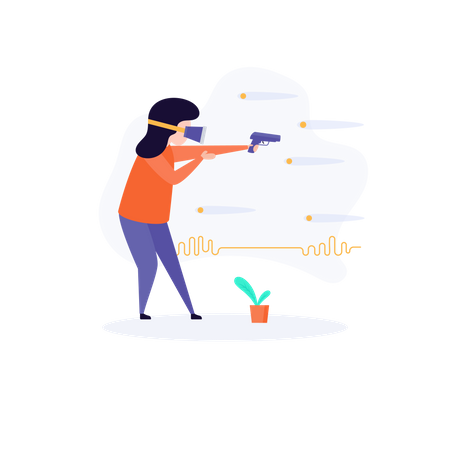 Girl Playing Video Game Using Vr Glasses  Illustration